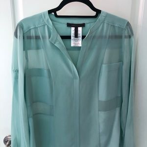 BCBGMAXAZRIA Mint Gael Blouse Patchwork Silk